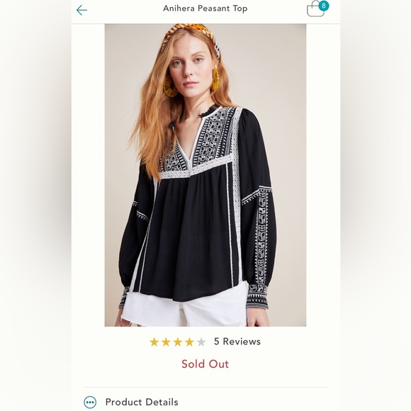 Anthropologie Black & white peasant blouse - Picture 1 of 8